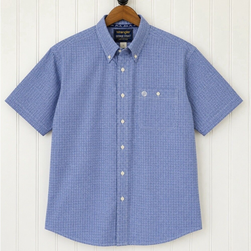 George Strait Wrangler XLT Western Shirt blue White Print Cowboy Ranchwear